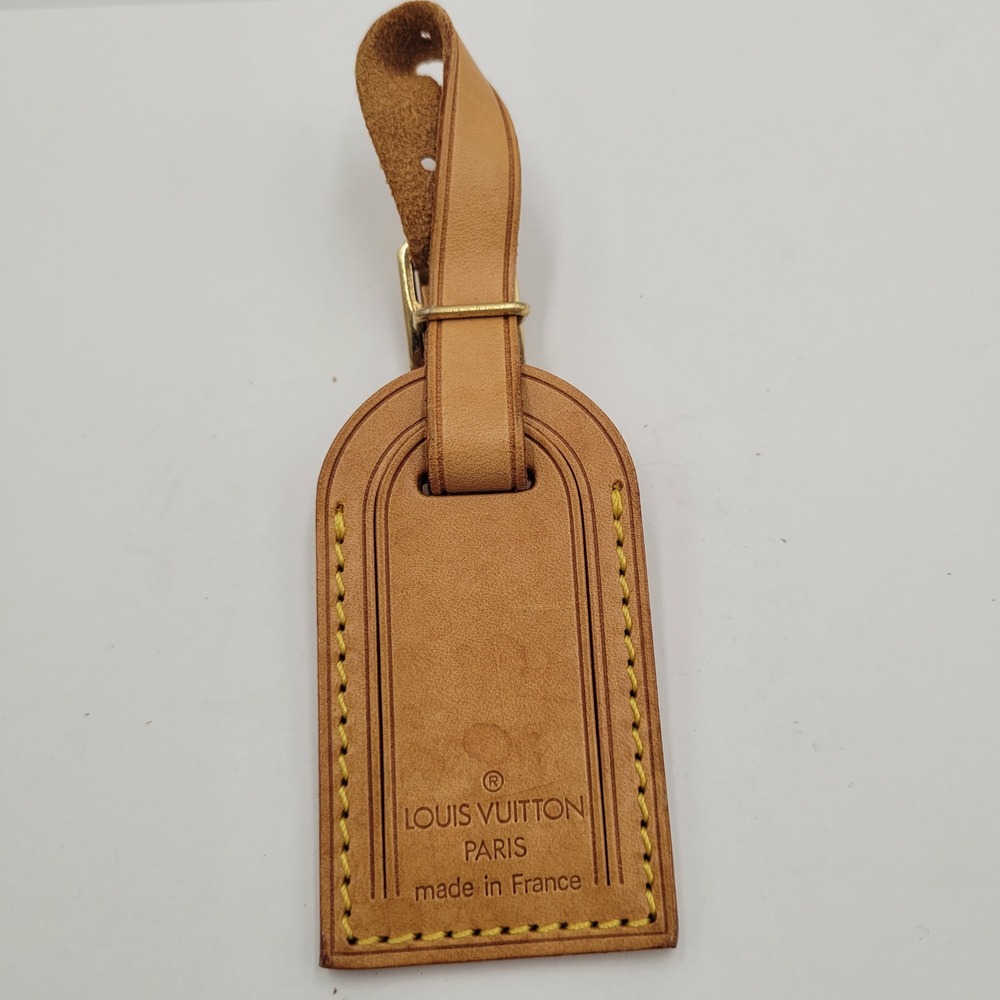 Louis Vuitton Vachetta Leather Luggage Tag Small Tan Gold Buckle Made in France